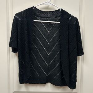 New Directions Open Knit Black Cardigan Short Sleeve Women's Small